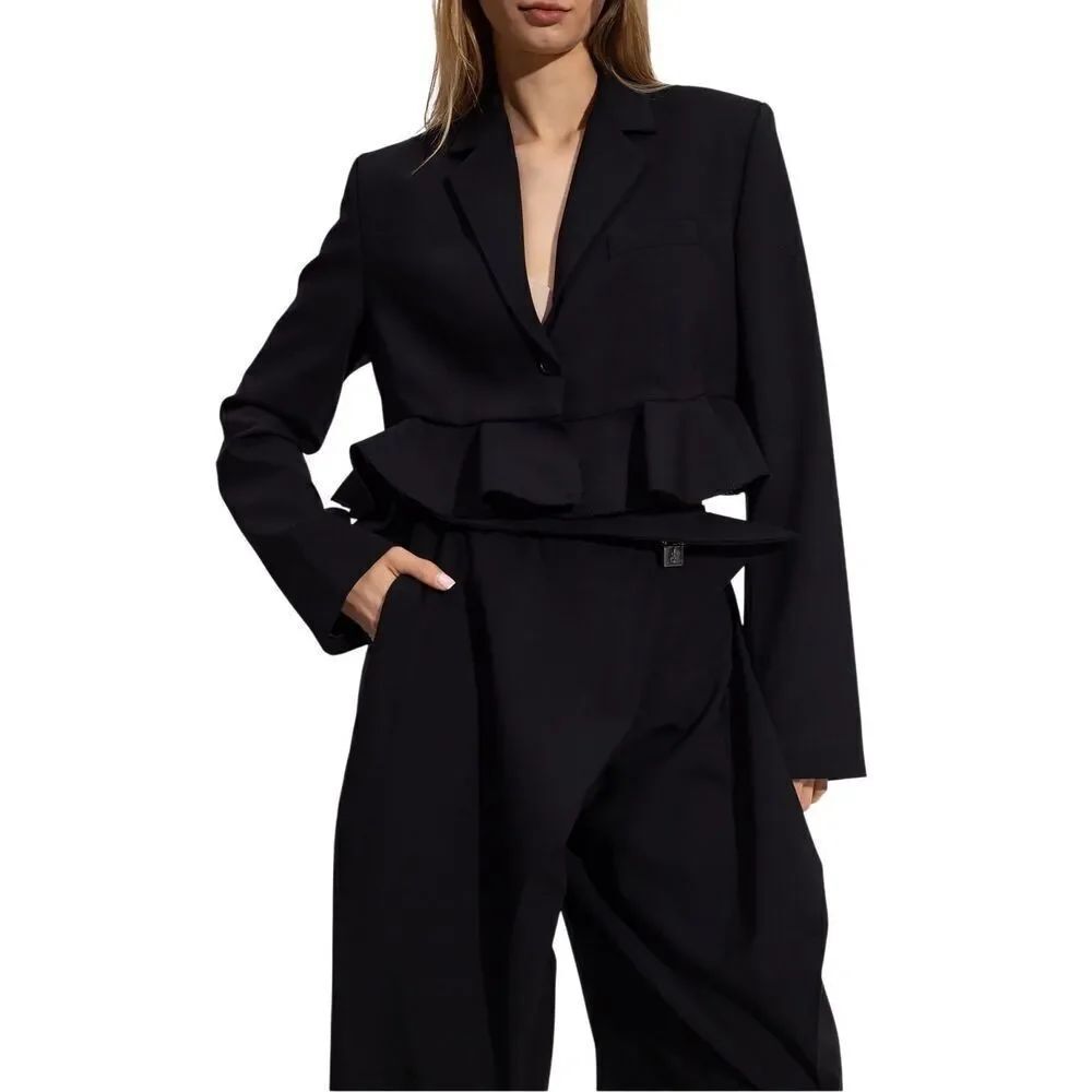 NWT J.W. Anderson Ruffled Hem Cropped Jacket in Black, Luxe Boho Tailored Style